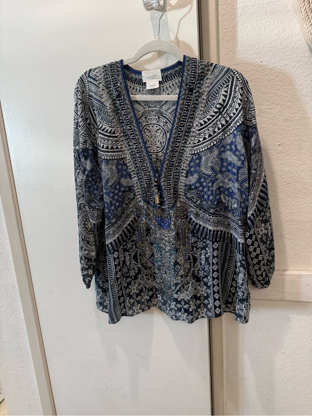 Camilla 100% silk beaded tunic top medium